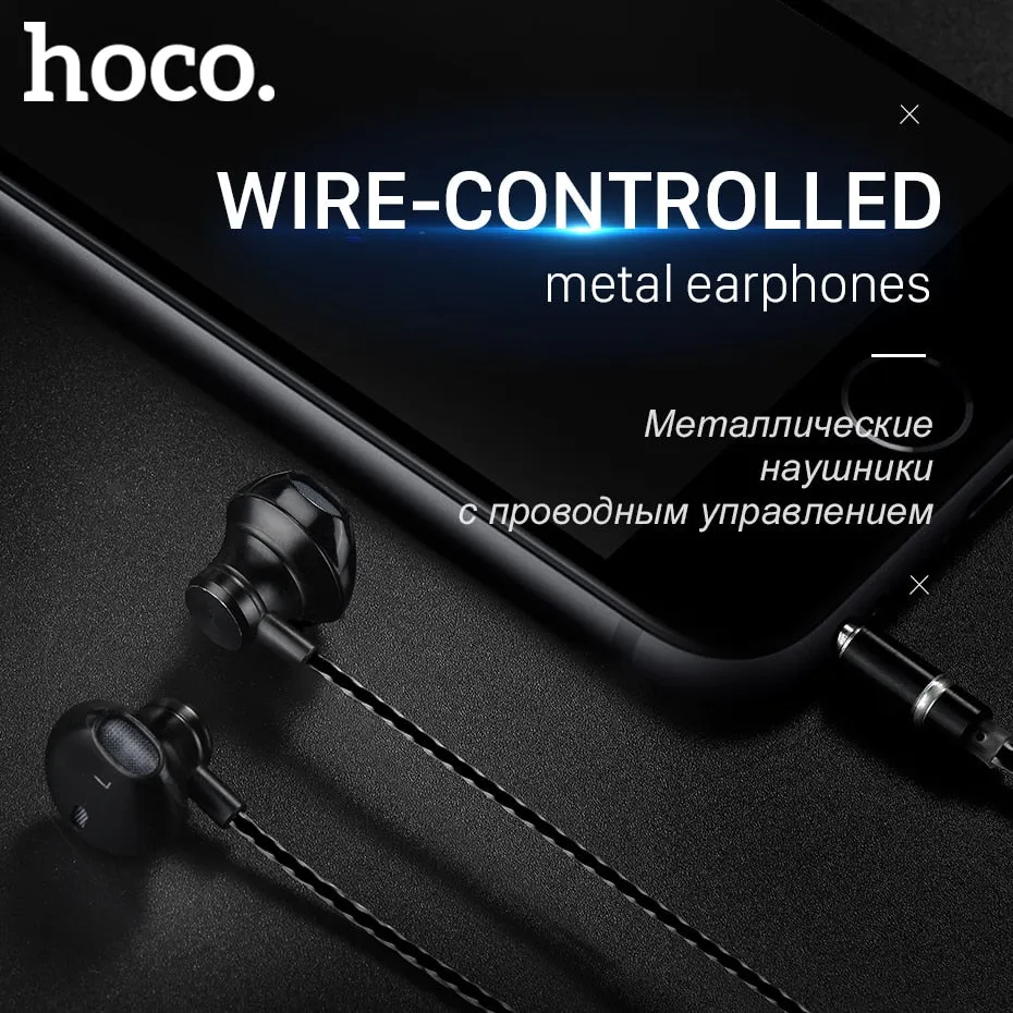 HOCO Metallic Universal Earphones with Mic Wired Headset 3.5mm Jack with Remote for Apple iPhone Samsung Xiaomi Earbuds in-Ear