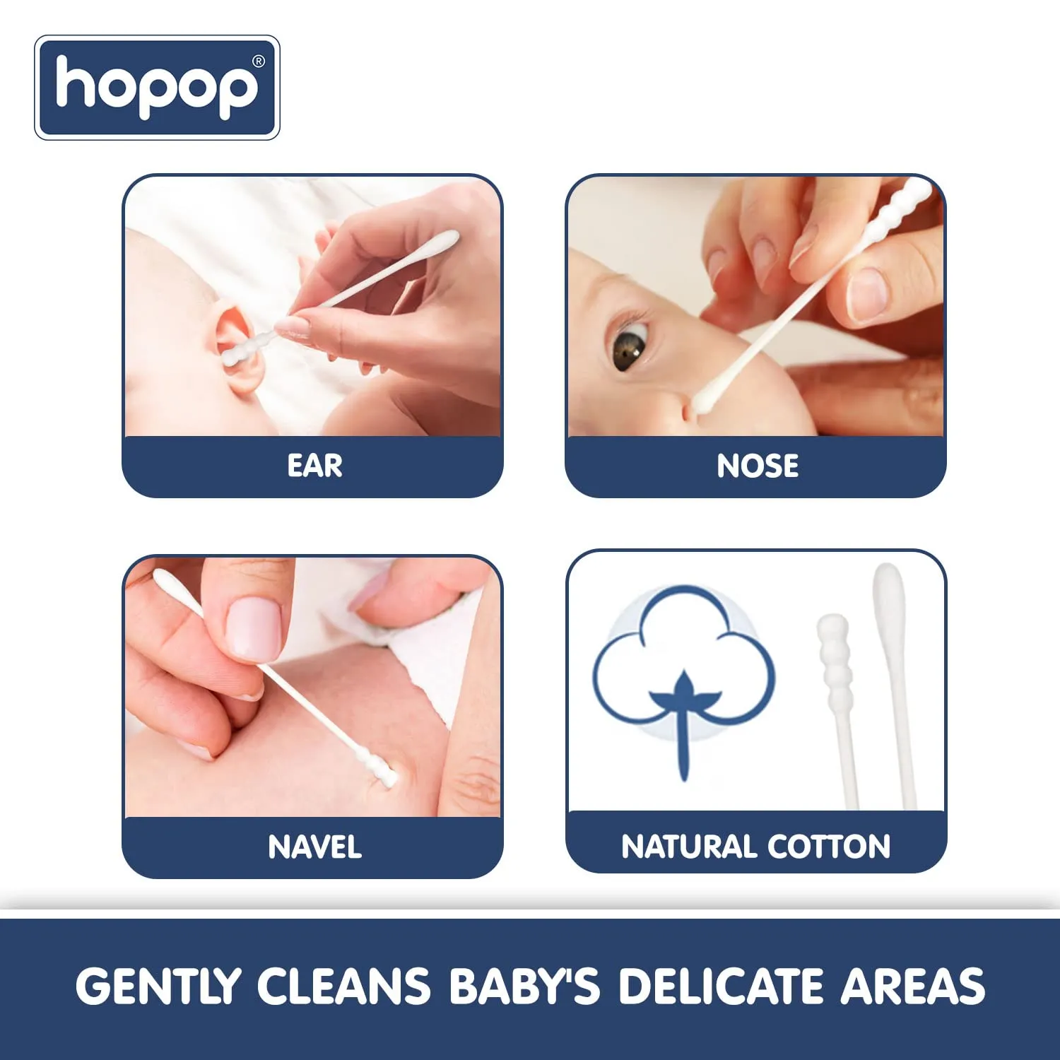 Hopop Soft Cotton Premium Earbuds For Babies - 200pcs