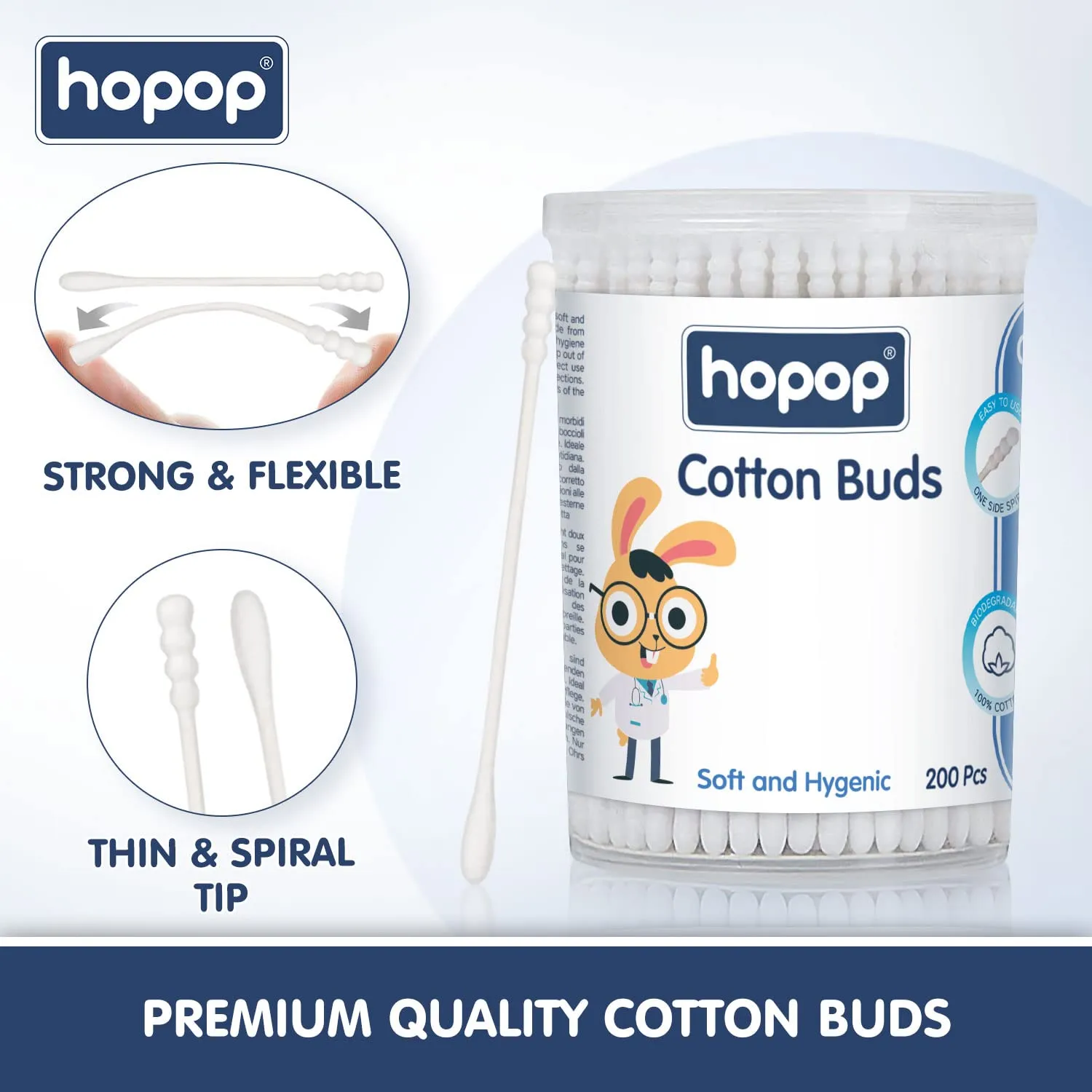 Hopop Soft Cotton Premium Earbuds For Babies - 200pcs
