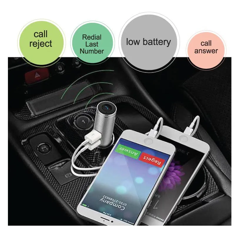 ITCC 701 FYCAR Cycar Car Charger with Dual Usb Output & Bluetooth Earbud (Silver/Black) 01