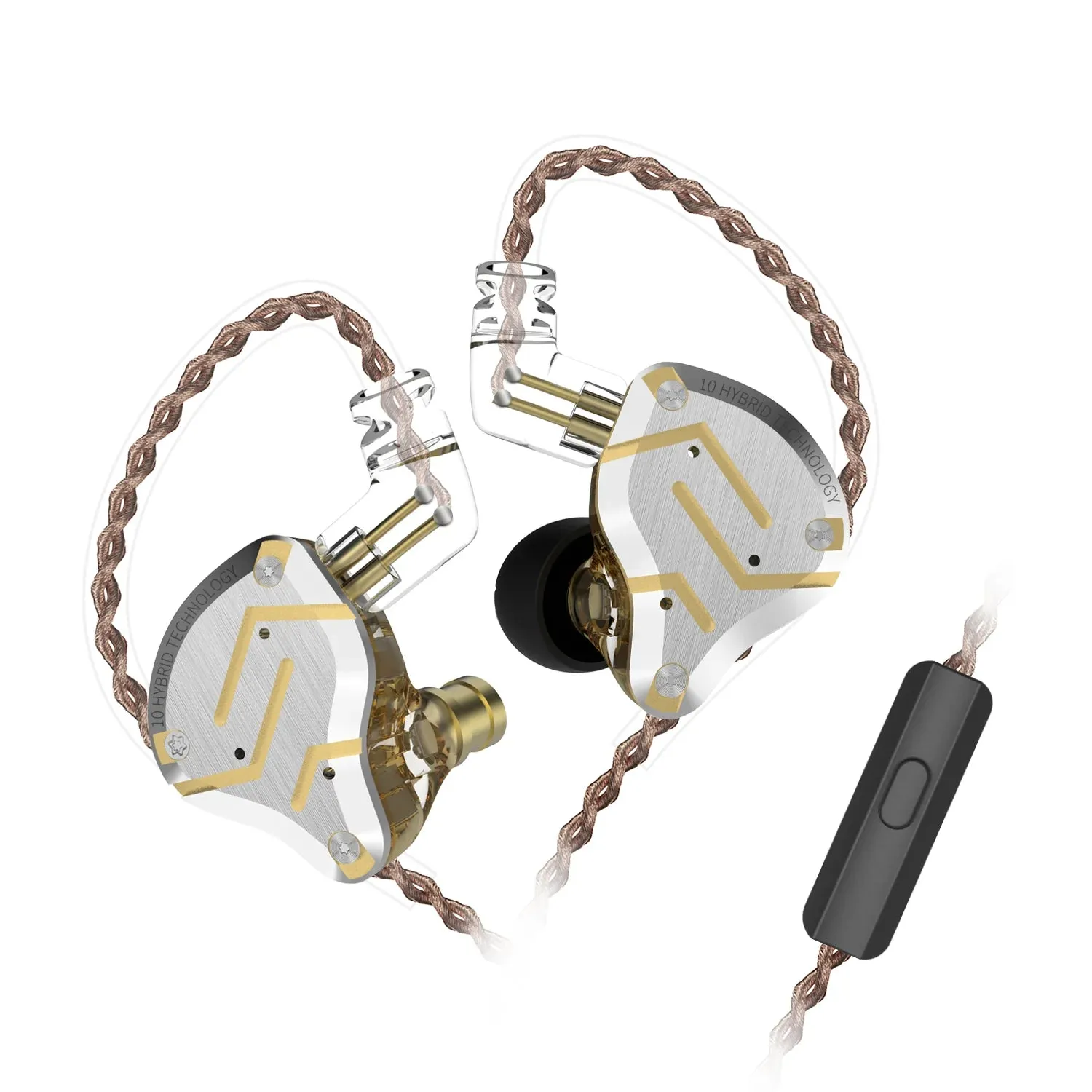 KZ ZS10 Pro Gold Earphones 4BA 1DD Hybrid 10 drivers HIFI Bass Earbuds In Ear Monitor Headphones Noise Cancelling Metal Headset