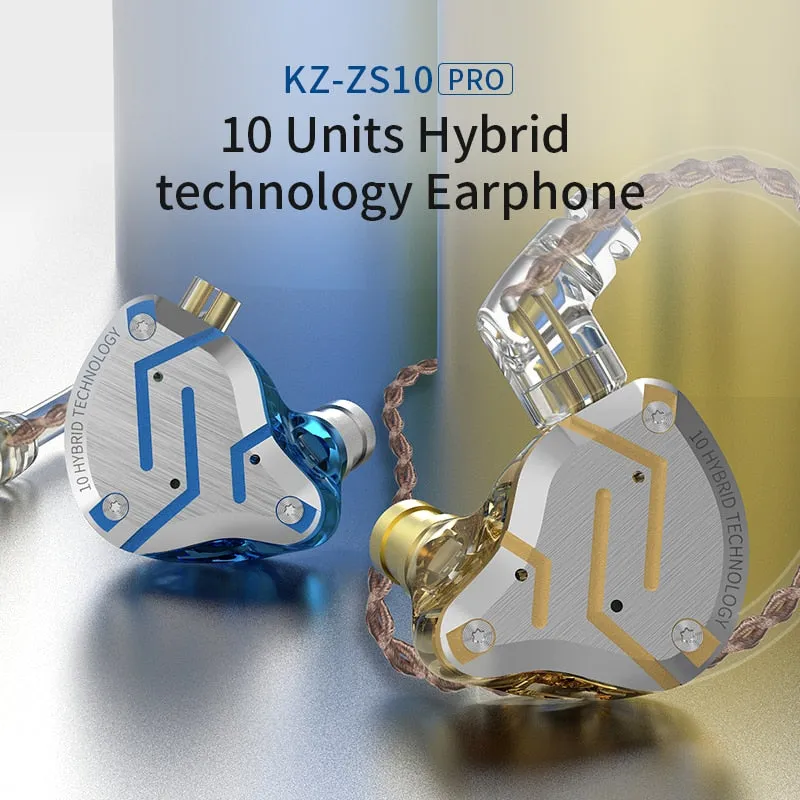 KZ ZS10 Pro Metal Headset 4BA 1DD Hybrid 10 drivers HIFI Bass Earbuds In Ear Monitor Headphones