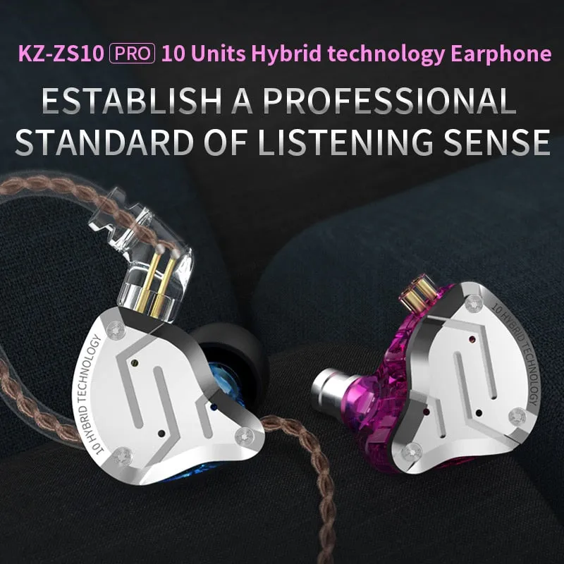 KZ ZS10 Pro Metal Headset 4BA 1DD Hybrid 10 drivers HIFI Bass Earbuds In Ear Monitor Headphones