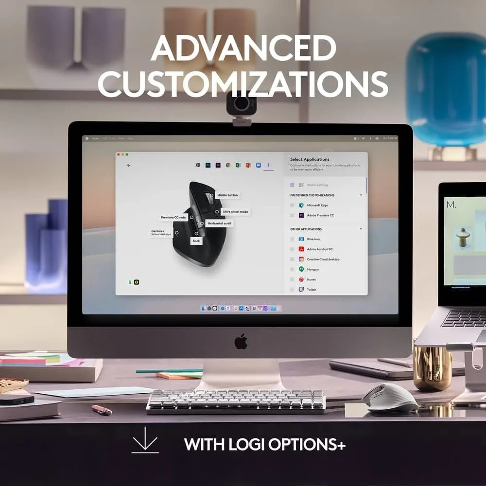 Logitech MX Master 3S for Mac - Wireless Bluetooth Mouse, Ultra-Fast Scrolling, 8K DPI, Quiet Clicks, Track on Glass, Customizable, USB-C, Space Grey