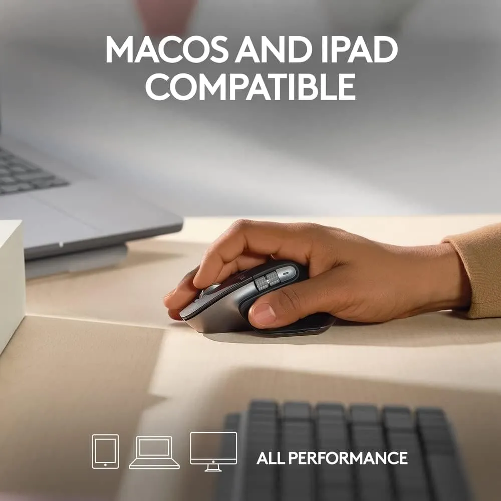 Logitech MX Master 3S for Mac - Wireless Bluetooth Mouse, Ultra-Fast Scrolling, 8K DPI, Quiet Clicks, Track on Glass, Customizable, USB-C, Space Grey