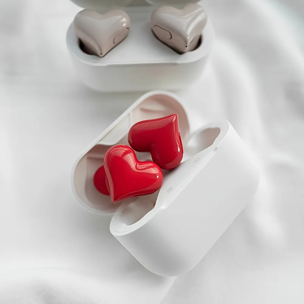 Love Your Workout: Wireless Heart-Shaped Earbuds with Voice-Activated Noise Cancellation for Laptop Compatibility