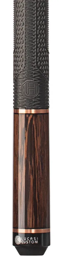Lucasi Hybrid Exotic Black Palm with Hybrid 3mm Rose Gold Rings and Fusion G5 Sport Grip Wrap Pool Cue