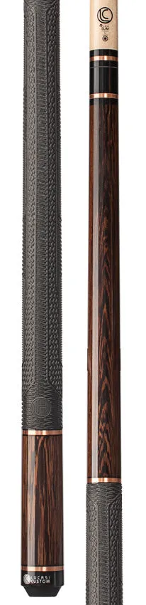 Lucasi Hybrid Exotic Black Palm with Hybrid 3mm Rose Gold Rings and Fusion G5 Sport Grip Wrap Pool Cue