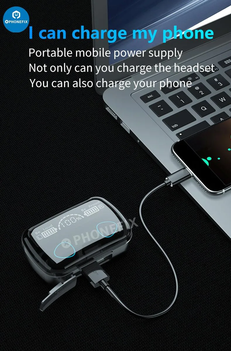 M10 TWS LED Bluetooth Waterproof Earphones 9D Wireless Earbuds