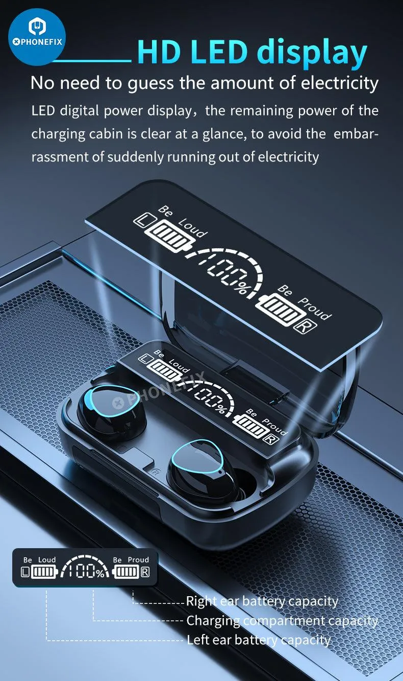 M10 TWS LED Bluetooth Waterproof Earphones 9D Wireless Earbuds