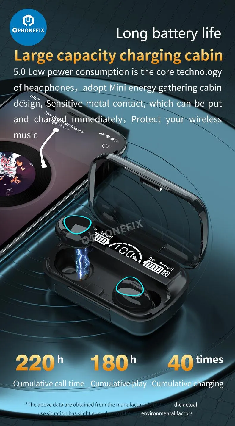 M10 TWS LED Bluetooth Waterproof Earphones 9D Wireless Earbuds