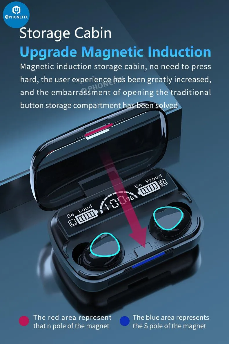 M10 TWS LED Bluetooth Waterproof Earphones 9D Wireless Earbuds
