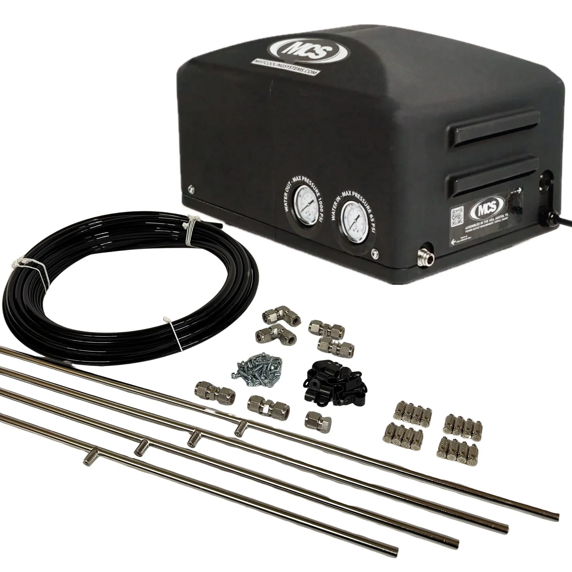 MCS Products 1.0 GPM Fully Enclosed Misting Pump With 96ft. Stainless Mist Line Kit