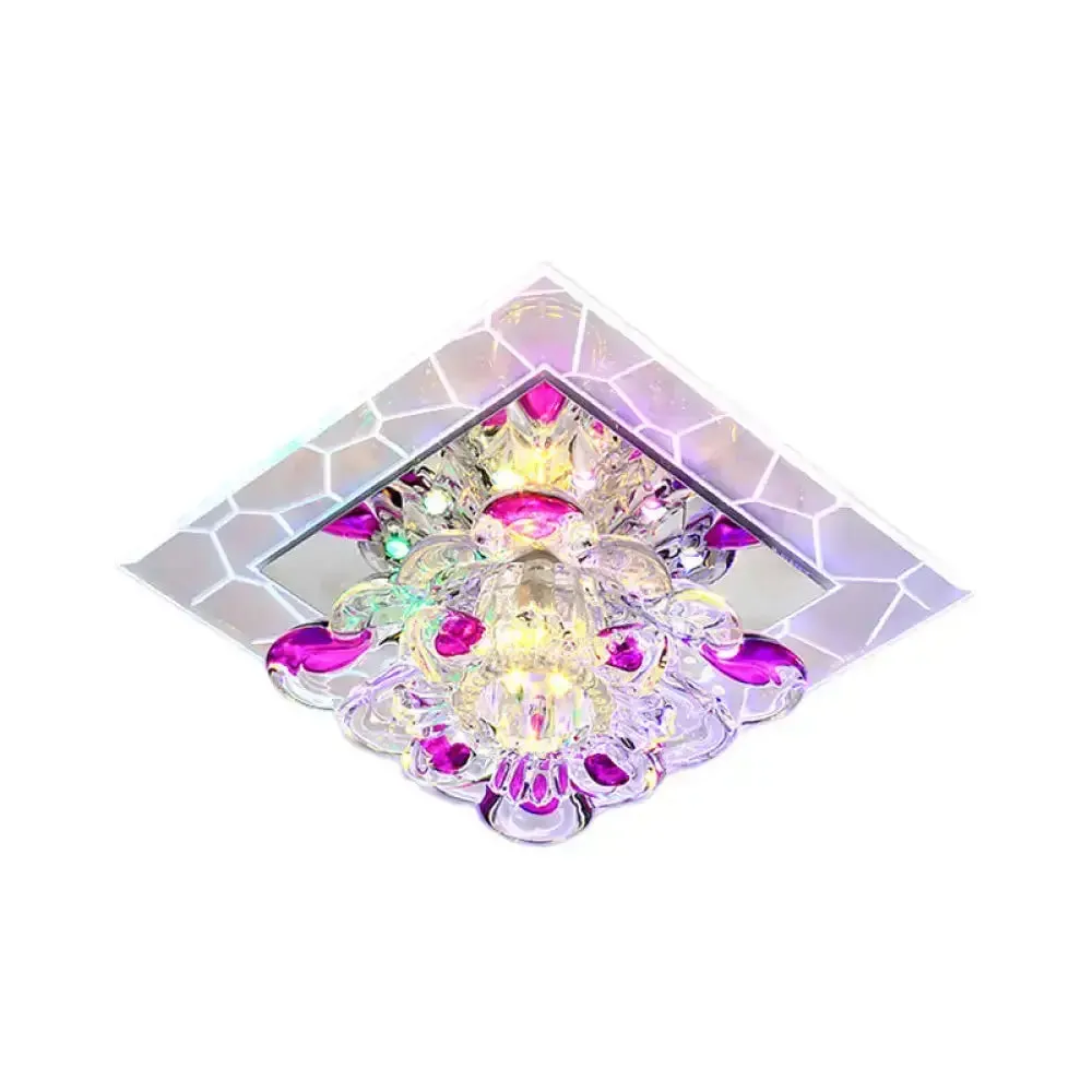 Nordic Crystal Flush Mount Light: Floral LED Purple Ceiling Fixture for Corridor