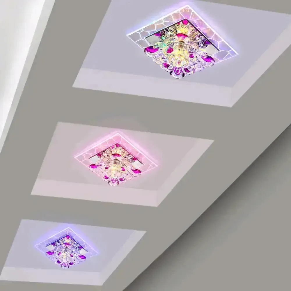 Nordic Crystal Flush Mount Light: Floral LED Purple Ceiling Fixture for Corridor