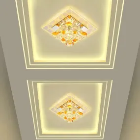 Nordic Crystal Flush Mount Light: Floral LED Purple Ceiling Fixture for Corridor