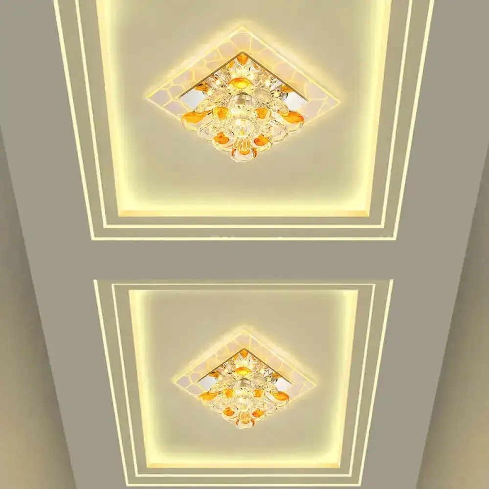 Nordic Crystal Flush Mount Light: Floral LED Purple Ceiling Fixture for Corridor