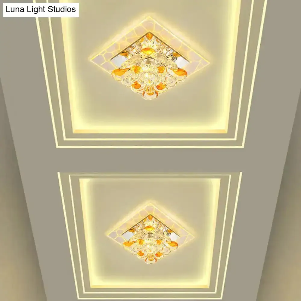 Nordic Crystal Flush Mount Light: Floral LED Purple Ceiling Fixture for Corridor