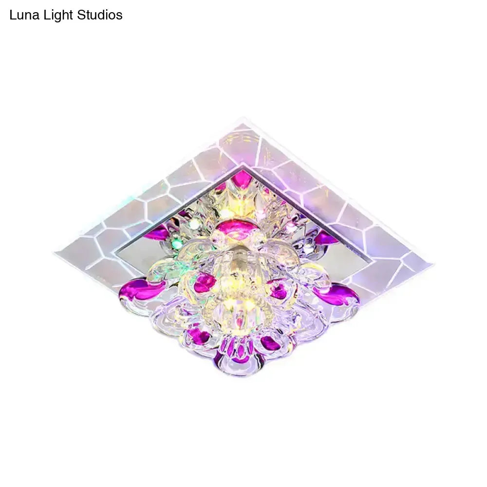 Nordic Crystal Flush Mount Light: Floral LED Purple Ceiling Fixture for Corridor