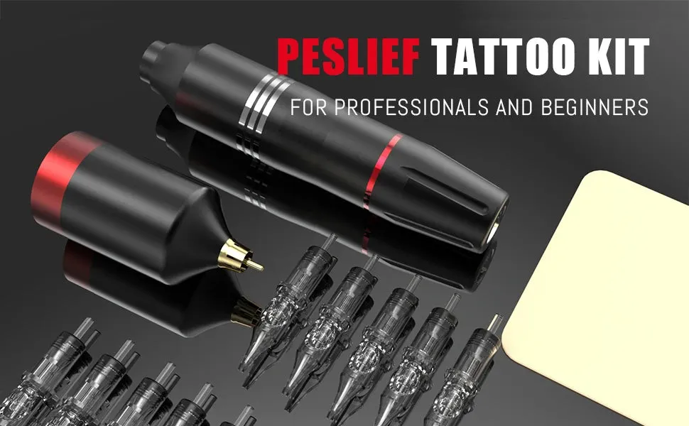 Professional Wireless Rotary Tattoo Machine Kit with 10Pcs Cartridge Needles Complete Set for Tattoo Artists and Beginners