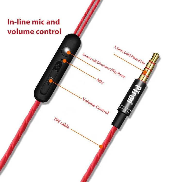 PTron Boom 4D Headphones Deep Bass Stereo Wired Headset For All Smartphones (Red/Black)