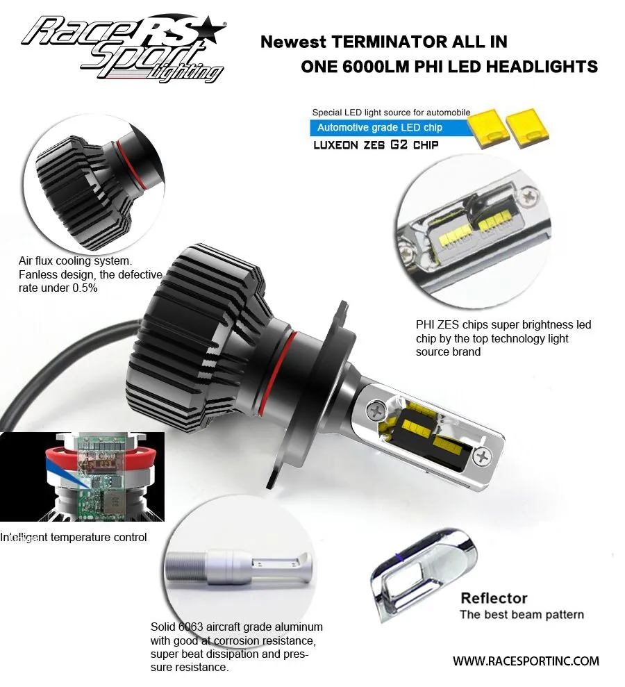 Race Sport RS Lighting (5202 Fan-less LED Conversion Headlight Kit) Terminator Series 5202TLED