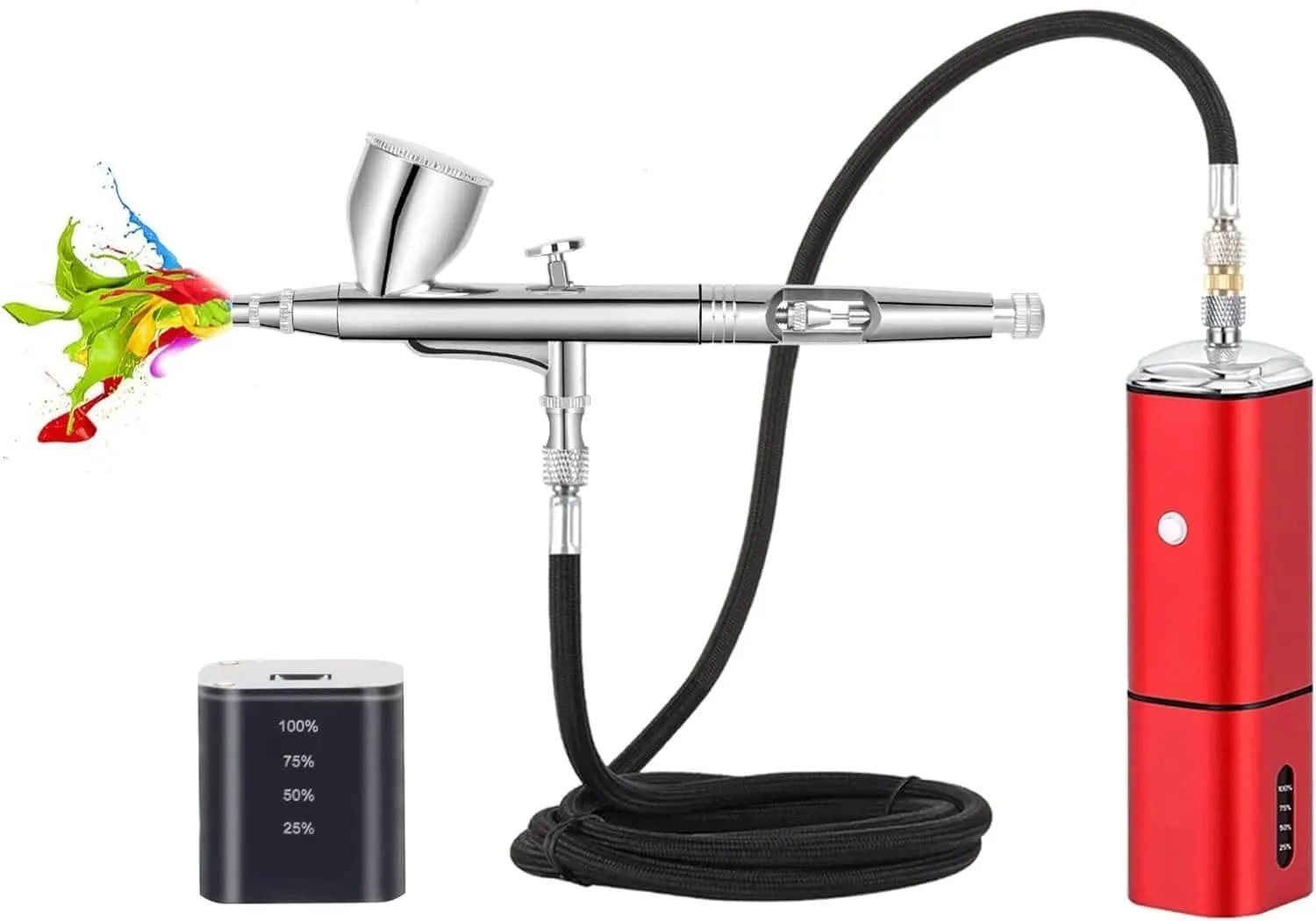 Rechargeable cordless airbrush kit with compressor auto stop