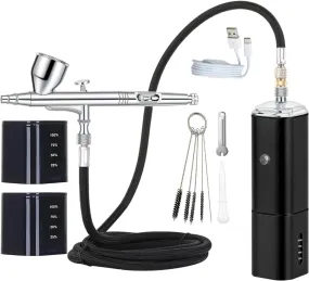 Rechargeable cordless airbrush kit with compressor auto stop
