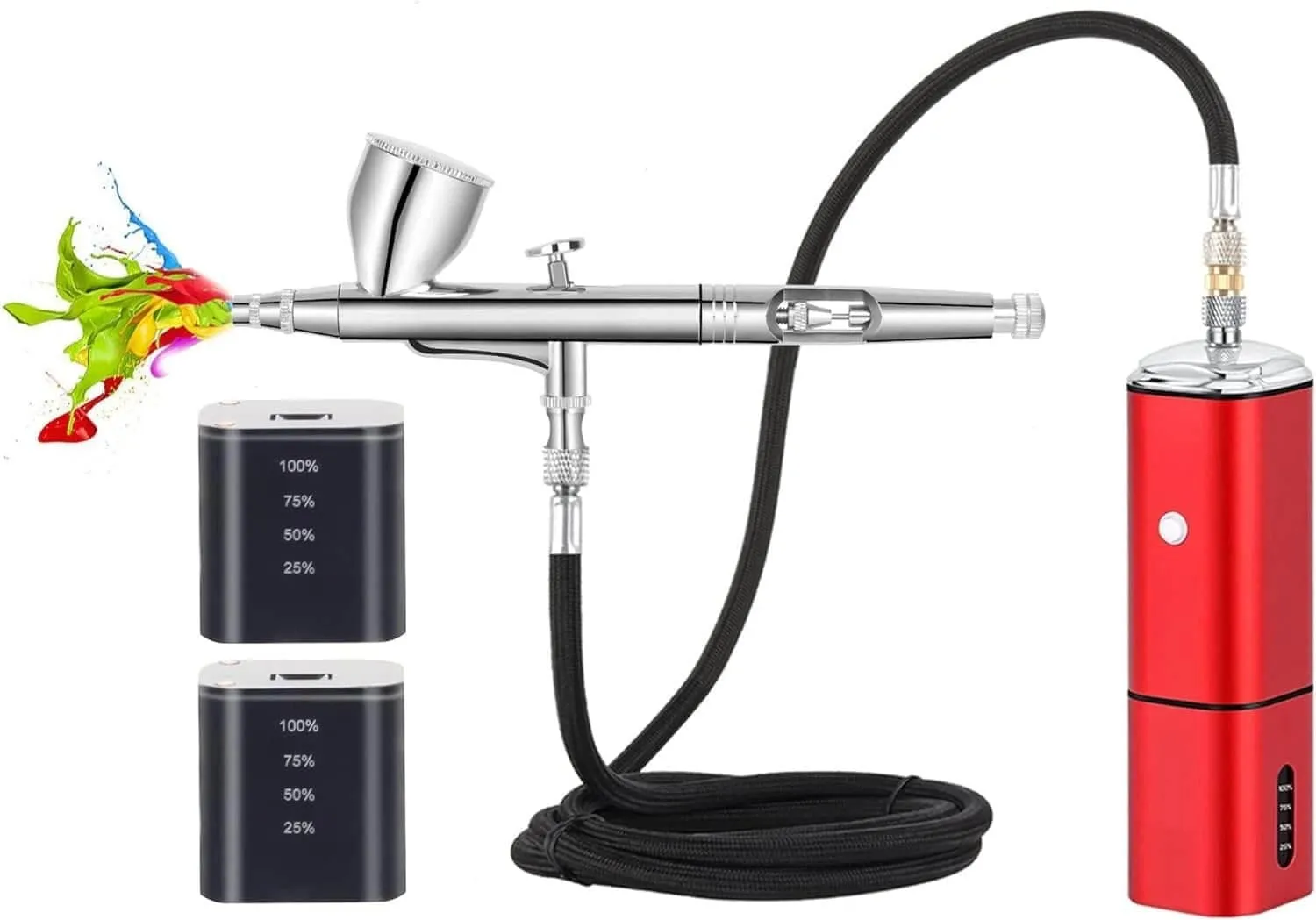 Rechargeable cordless airbrush kit with compressor auto stop