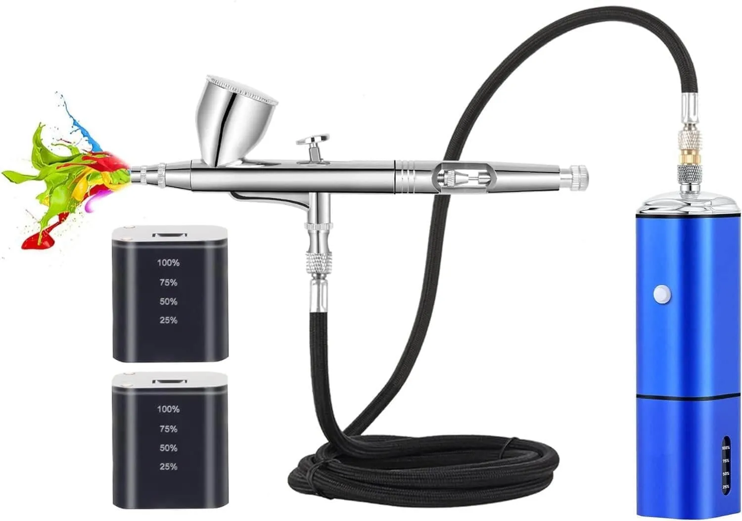 Rechargeable cordless airbrush kit with compressor auto stop