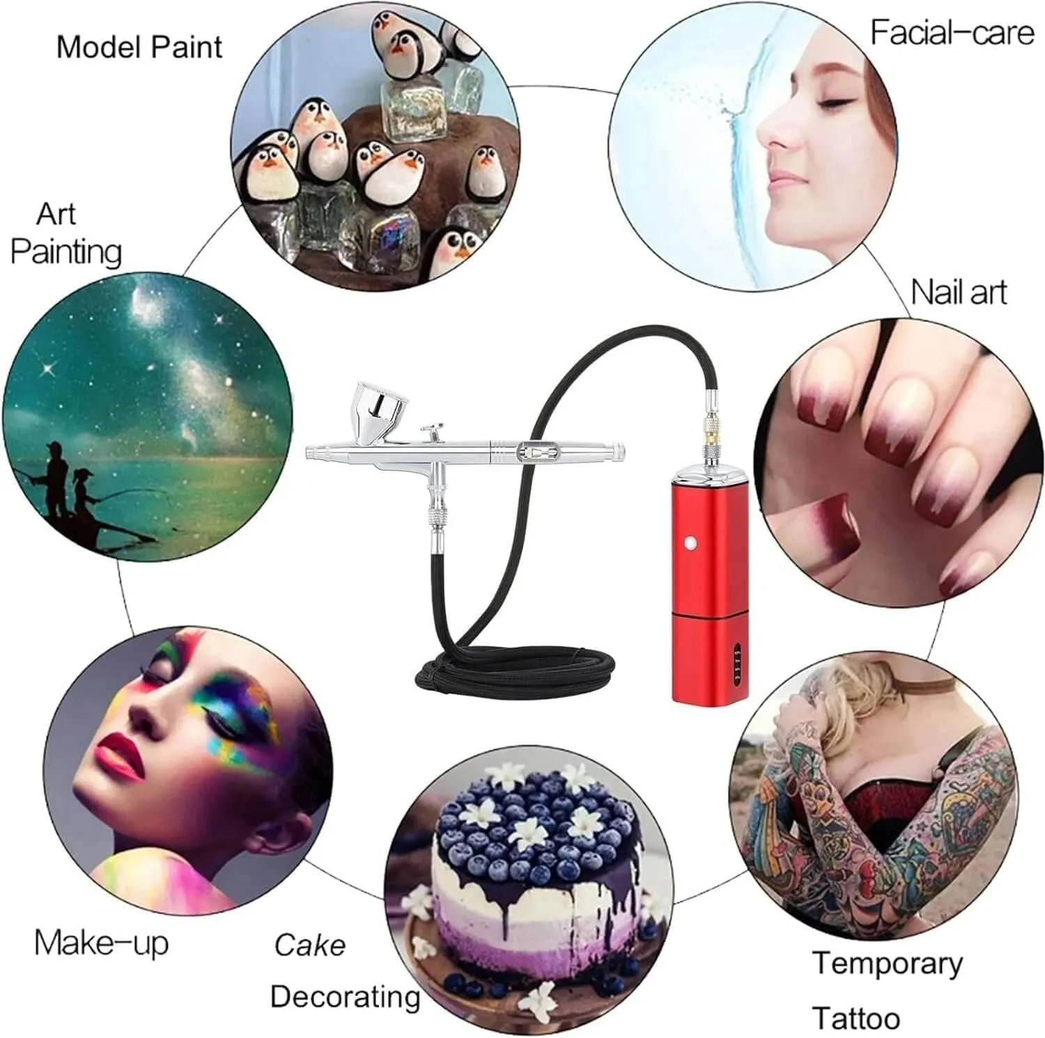 Rechargeable cordless airbrush kit with compressor auto stop
