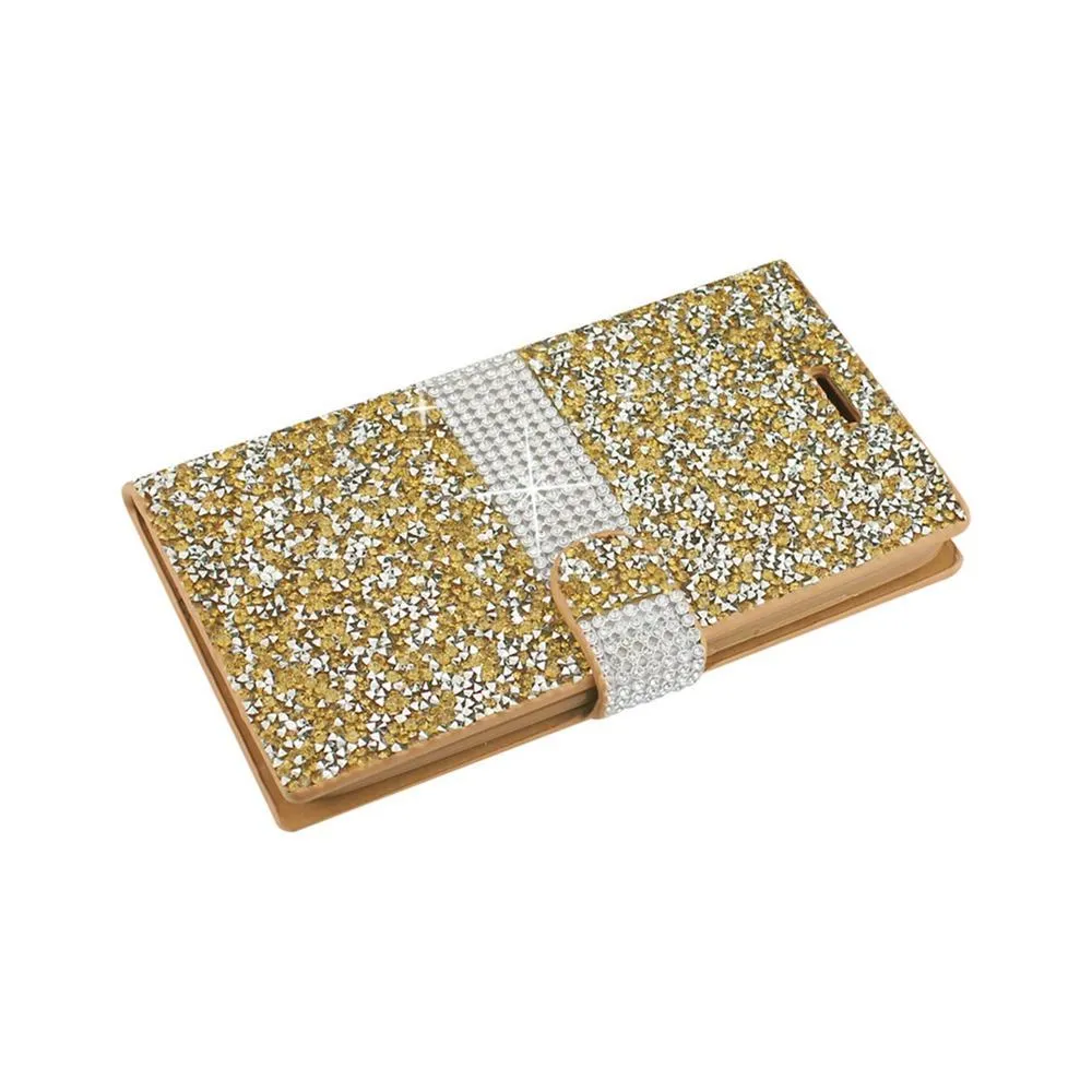 Reiko REIKO SAMSUNG GALAXY ON5 JEWELRY RHINESTONE WALLET CASE IN GOLD