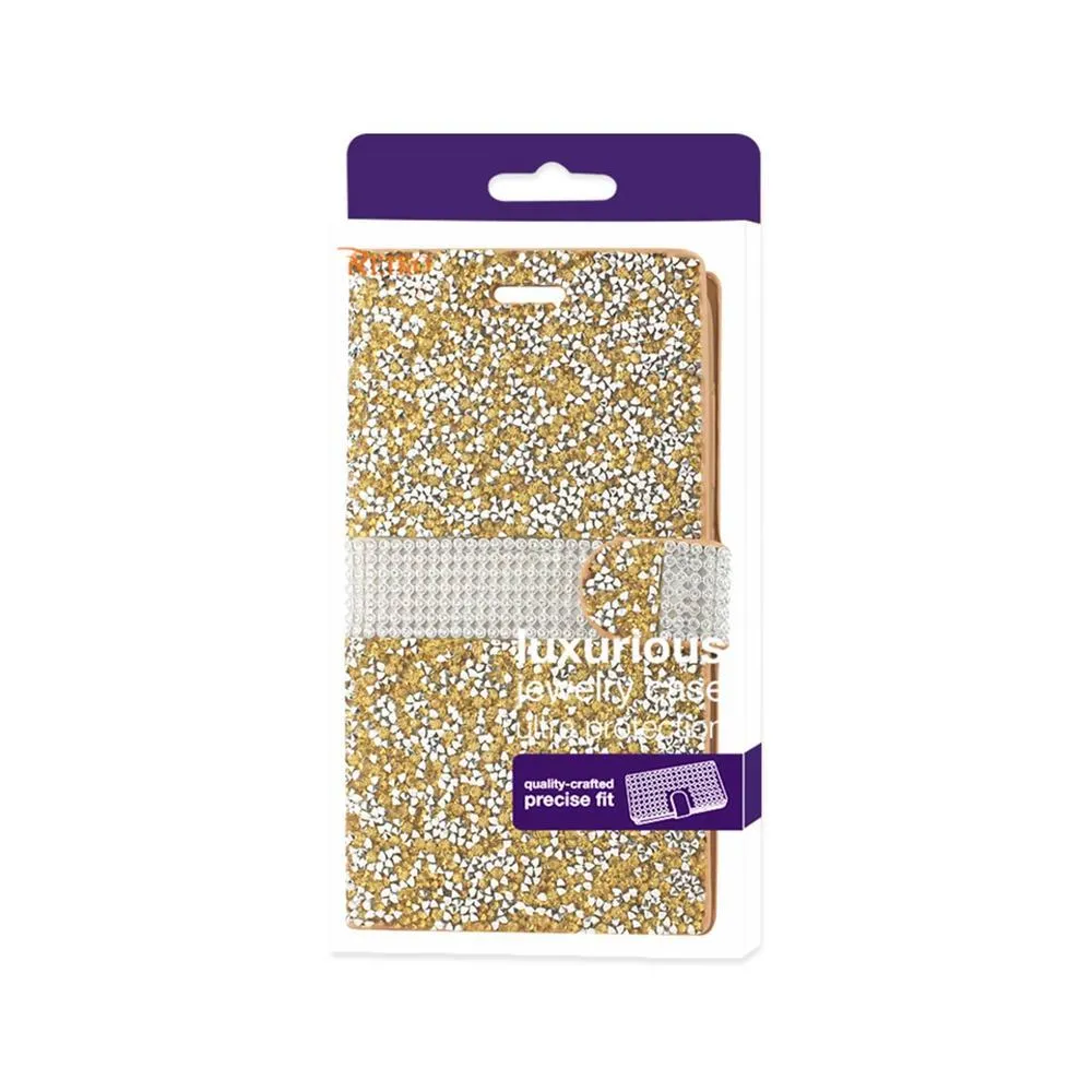 Reiko REIKO SAMSUNG GALAXY ON5 JEWELRY RHINESTONE WALLET CASE IN GOLD