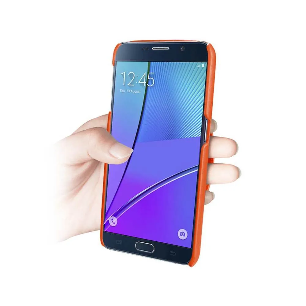 Reiko Samsung Galaxy Note 5 Genuine Leather Slim-Fit Case With Hand Strap & Rfid Shielded Card Slots In Tangerine