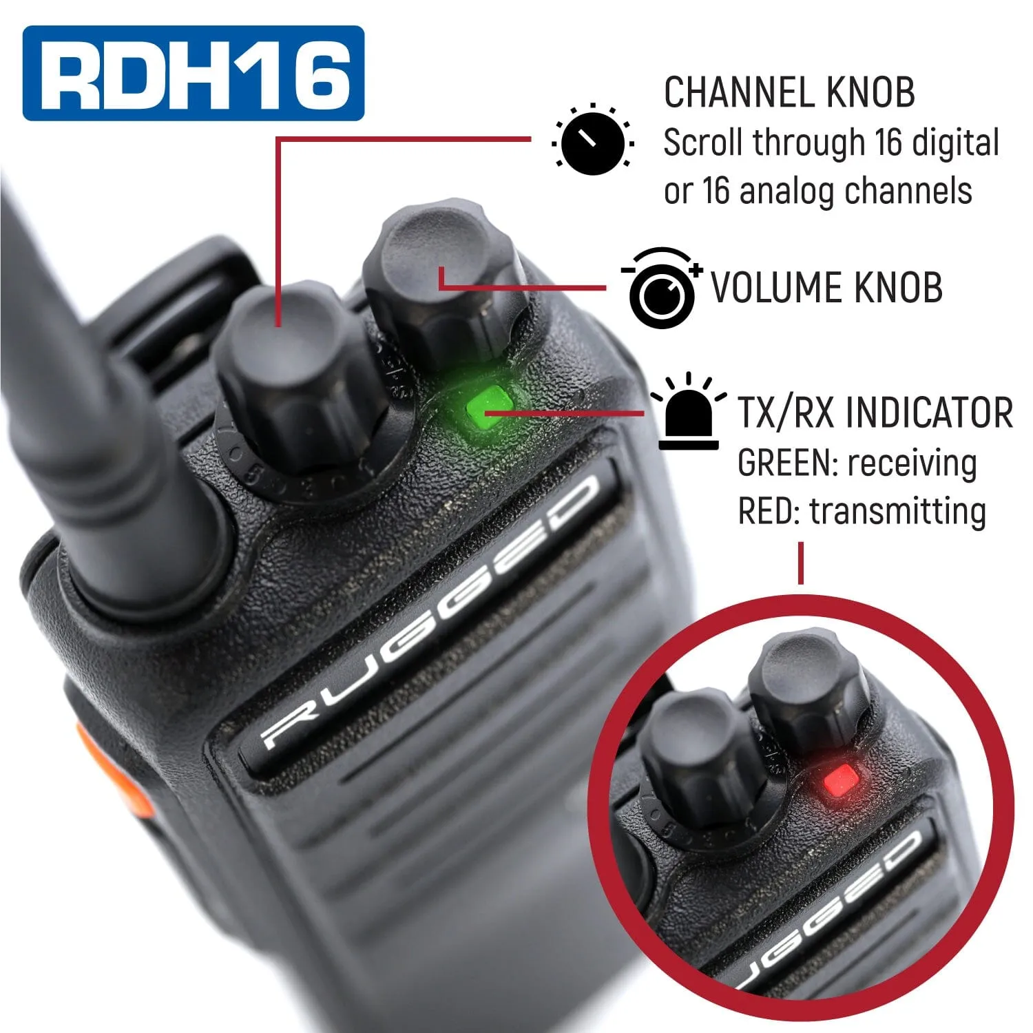 Rugged RDH16 UHF Digital and Analog Handheld Radio