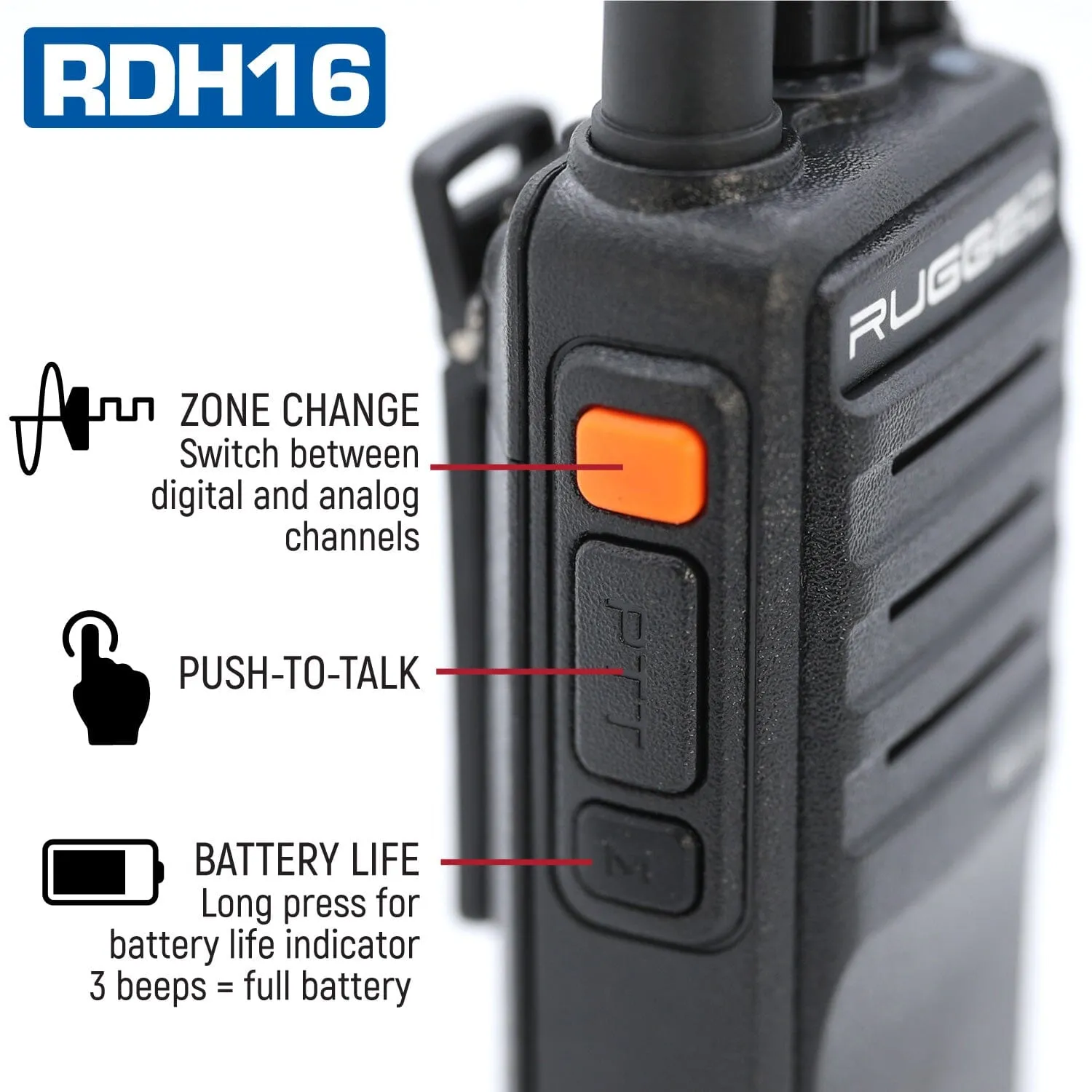 Rugged RDH16 UHF Digital and Analog Handheld Radio