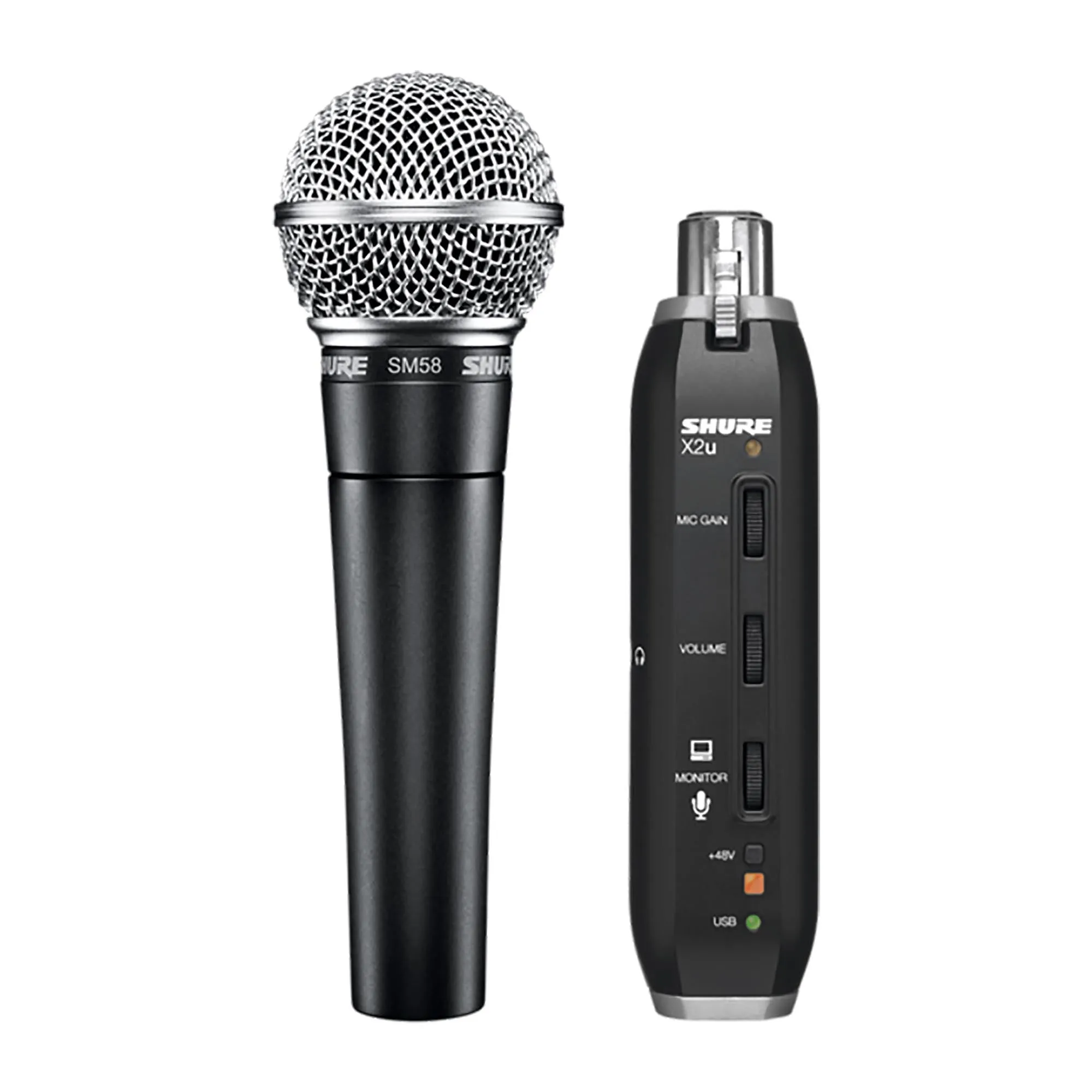 Shure SM58 Dynamic Cardioid Microphone w/X2U XLR-To-USB Signal Adapter