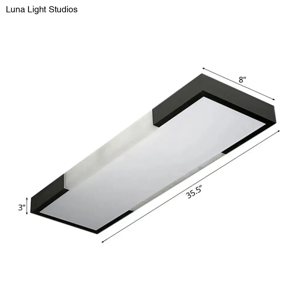 Sleek Simplicity Rectangular Flush Mount Lamp - 8"/15" Wide, Metal, 24.5"/35.5" Long - LED Cloakroom Flush Light Fixture in Black/Silver