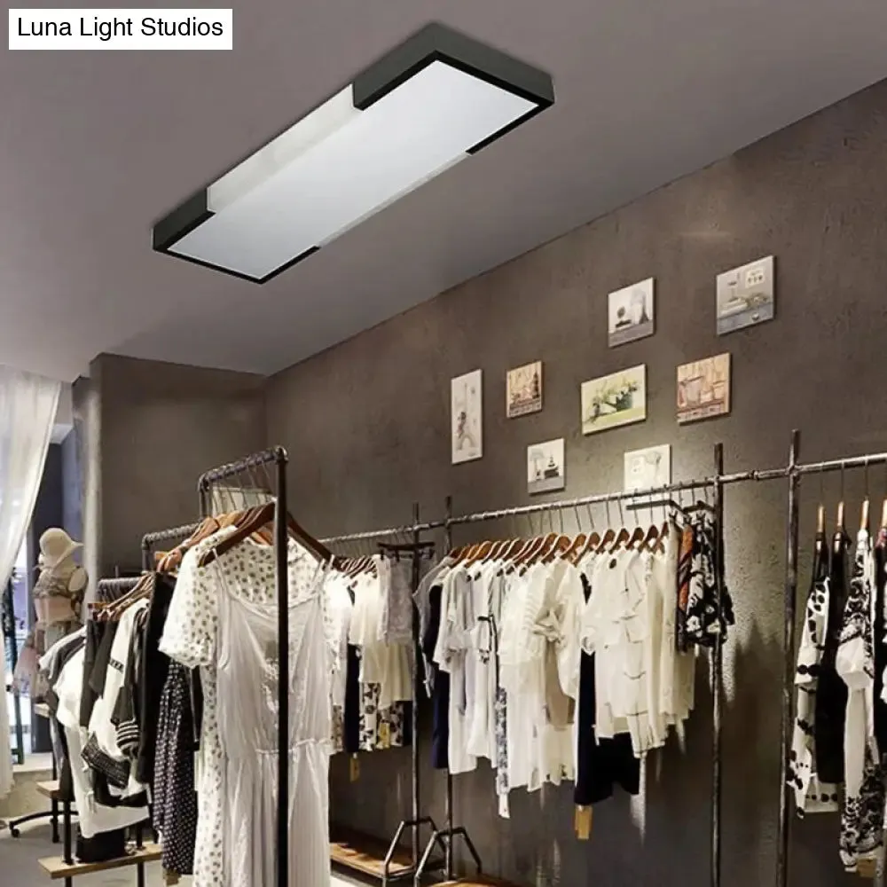 Sleek Simplicity Rectangular Flush Mount Lamp - 8"/15" Wide, Metal, 24.5"/35.5" Long - LED Cloakroom Flush Light Fixture in Black/Silver