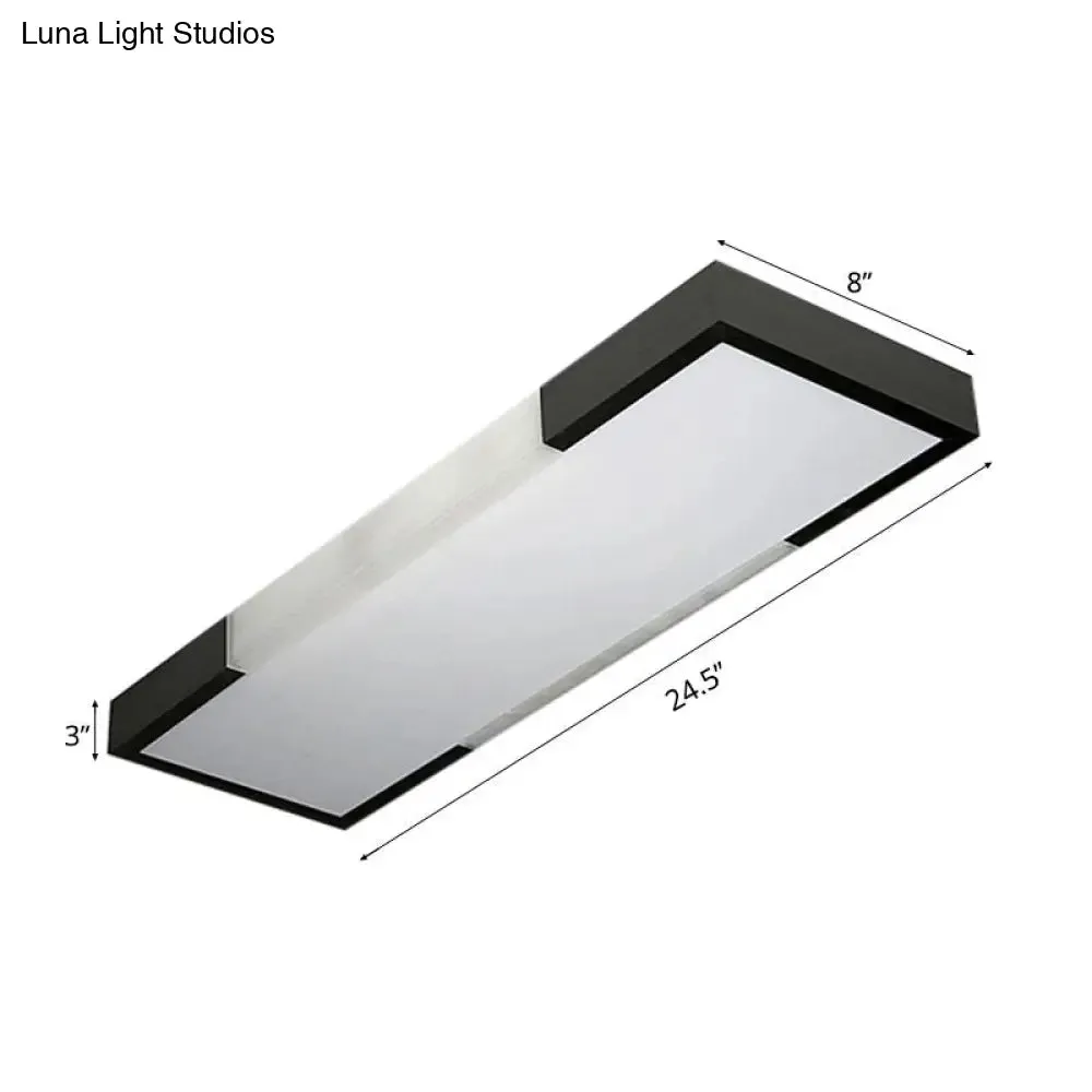 Sleek Simplicity Rectangular Flush Mount Lamp - 8"/15" Wide, Metal, 24.5"/35.5" Long - LED Cloakroom Flush Light Fixture in Black/Silver