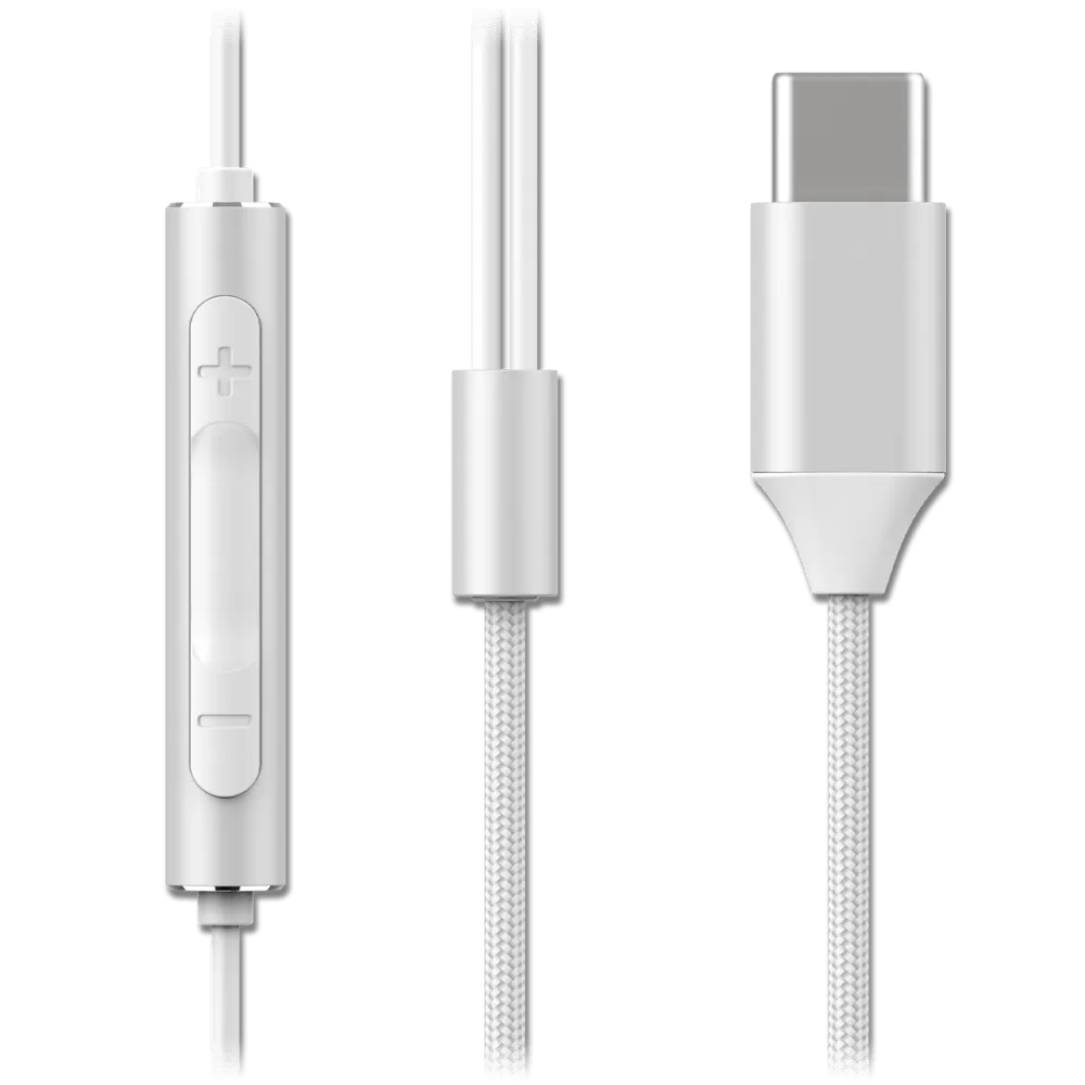 Sway C-Buds Premium USB C Connection Braided Earbuds with Mic and Volume Control White by Sway