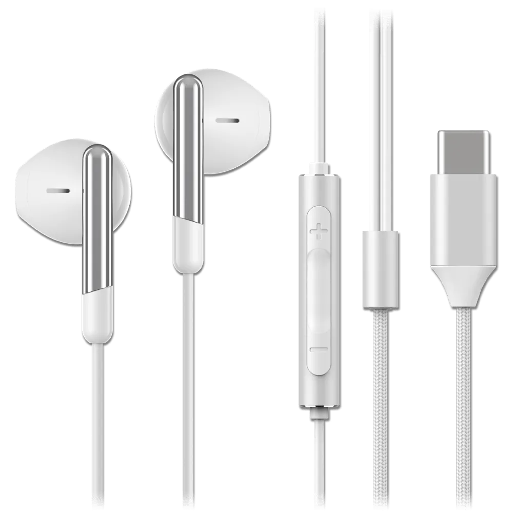 Sway C-Buds Premium USB C Connection Braided Earbuds with Mic and Volume Control White by Sway