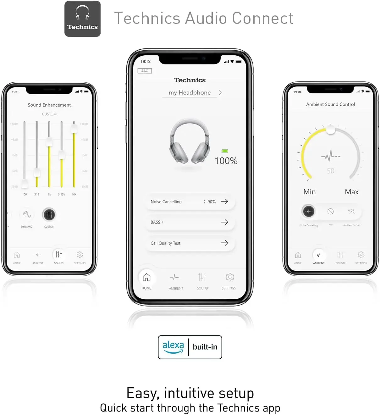 Technics Wireless Noise Cancelling Headphones, 50 Hours Battery Life, High-Fidelity Bluetooth Headphones with Multi-Point Connectivity, Impressive Call Quality, and Comfort Fit - EAH-A800-S Silver