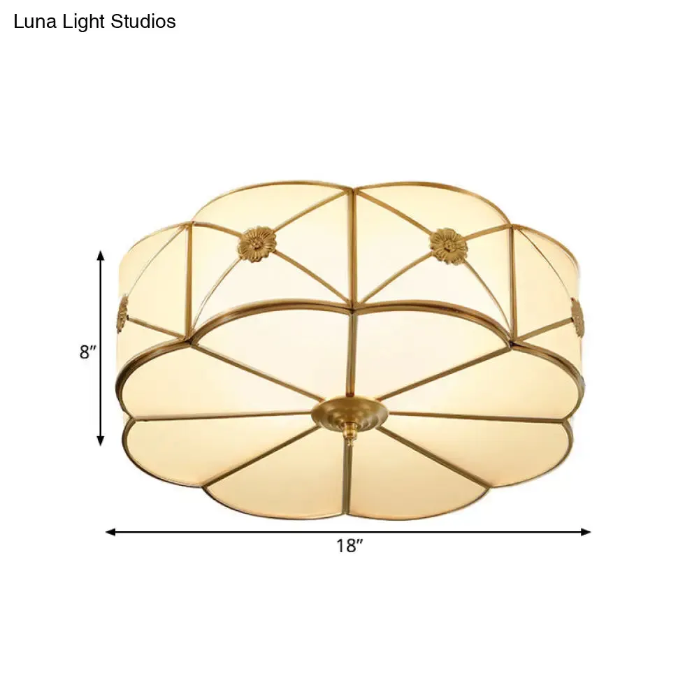 Traditional 1-Tiered White Glass & Gold Flush Mount Chandelier - 3/4/6 Bulbs (14"/18"/23.5" Width)
