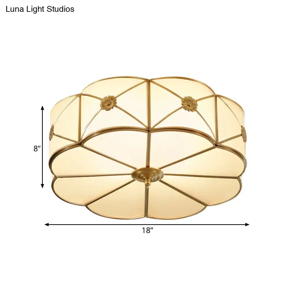Traditional 1-Tiered White Glass & Gold Flush Mount Chandelier - 3/4/6 Bulbs (14"/18"/23.5" Width)