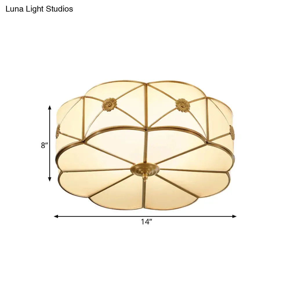 Traditional 1-Tiered White Glass & Gold Flush Mount Chandelier - 3/4/6 Bulbs (14"/18"/23.5" Width)