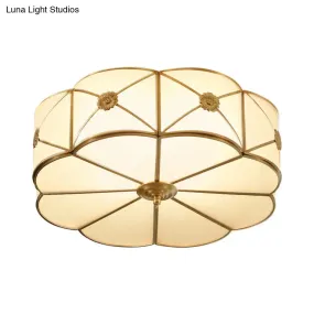Traditional 1-Tiered White Glass & Gold Flush Mount Chandelier - 3/4/6 Bulbs (14"/18"/23.5" Width)