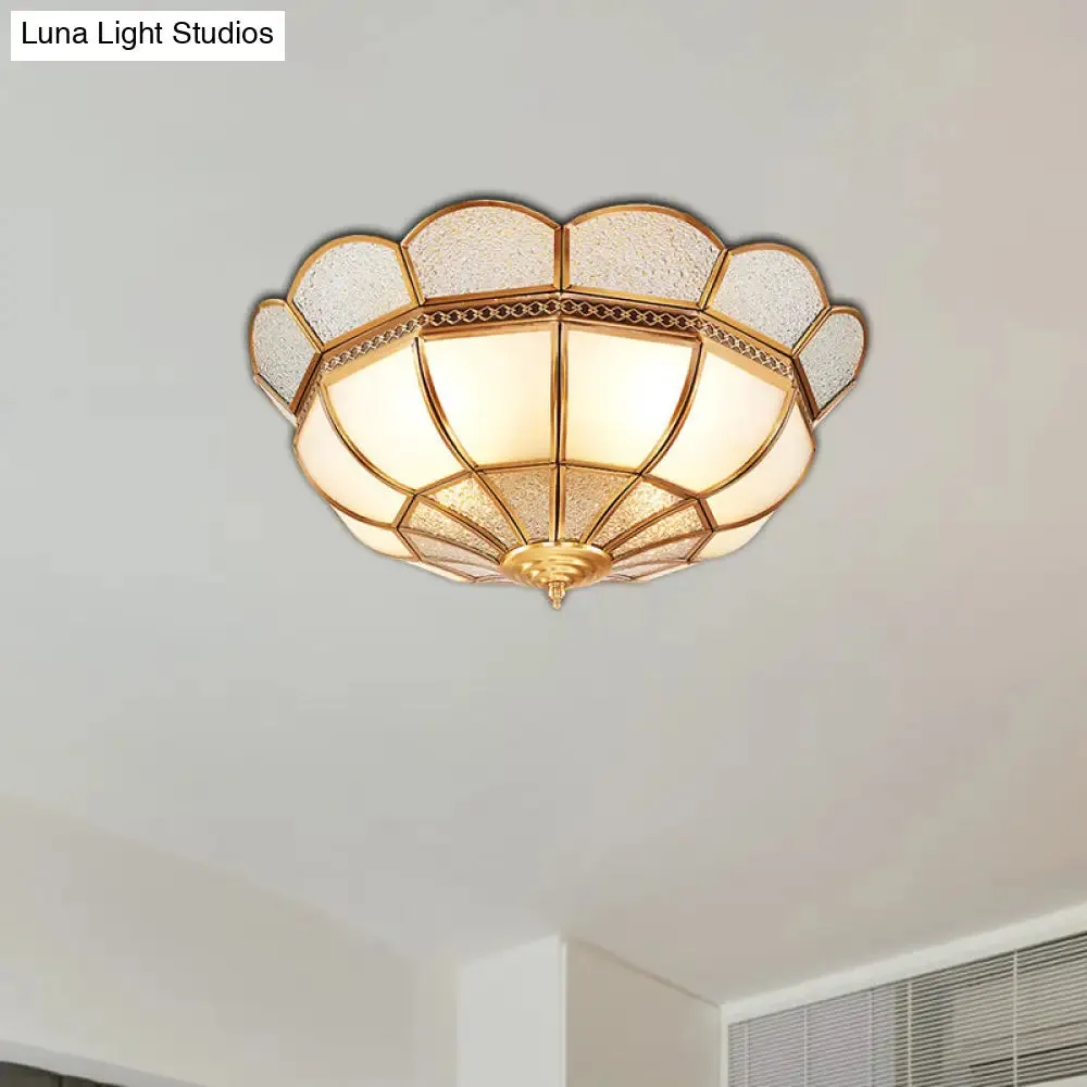 Traditional Flower Gold Flushmount Lighting - 4-Light Milky Glass Ceiling Flush Mount for Bedroom
