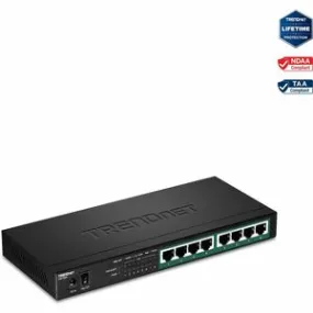 TRENDnet 8-Port Gigabit PoE  Switch, 120W PoE Power Budget, 16Gbps Switching Capacity, IEEE 802.1p QoS, DSCP Pass-Through Support, Fanless, Wall Mountable, Lifetime Protection, Black, TPE-TG84