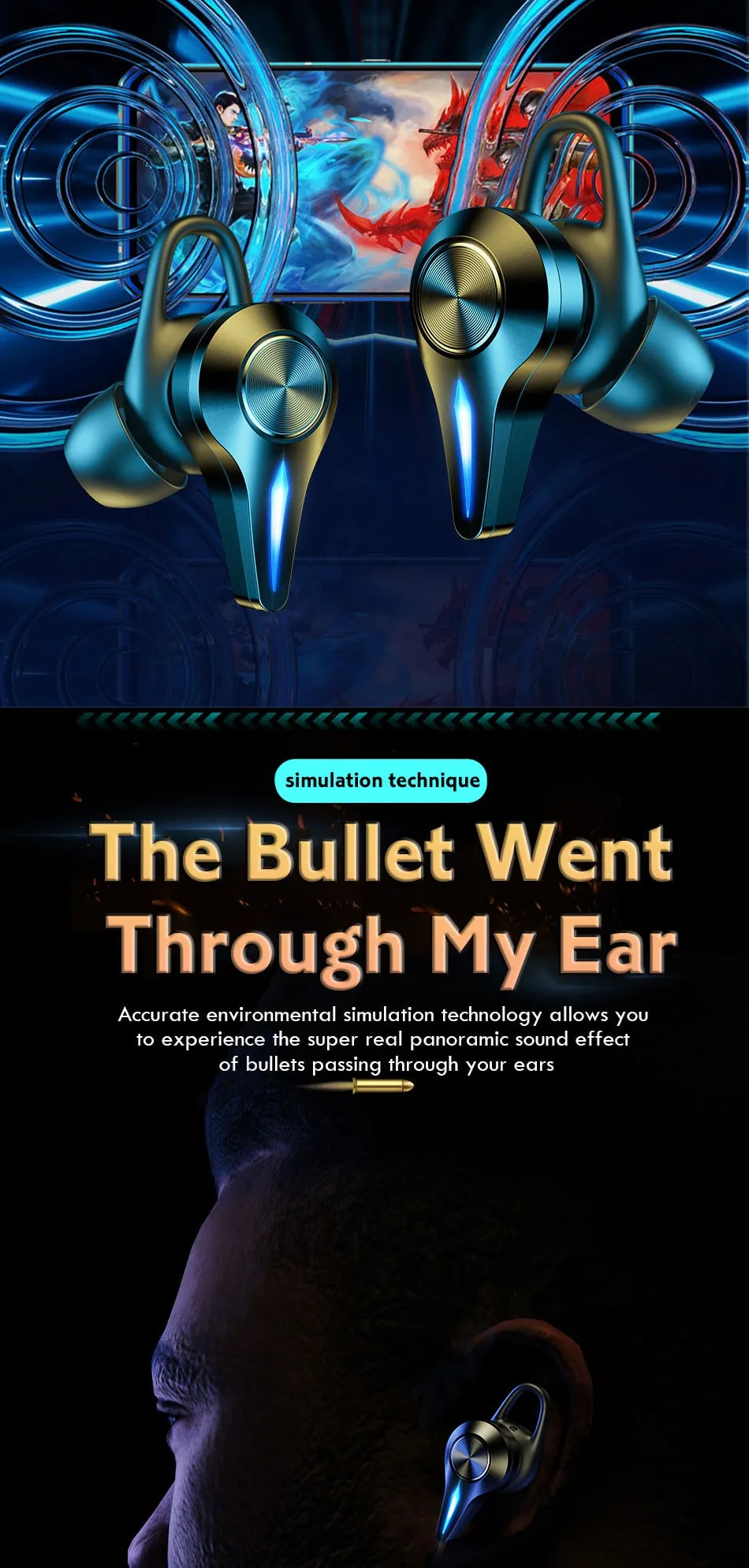 TWS Bluetooth Earphone Gaming Headsets Stereo Sport Waterproof Wireless Headphone Noise Cancelling Earbuds Gamer With Microphone